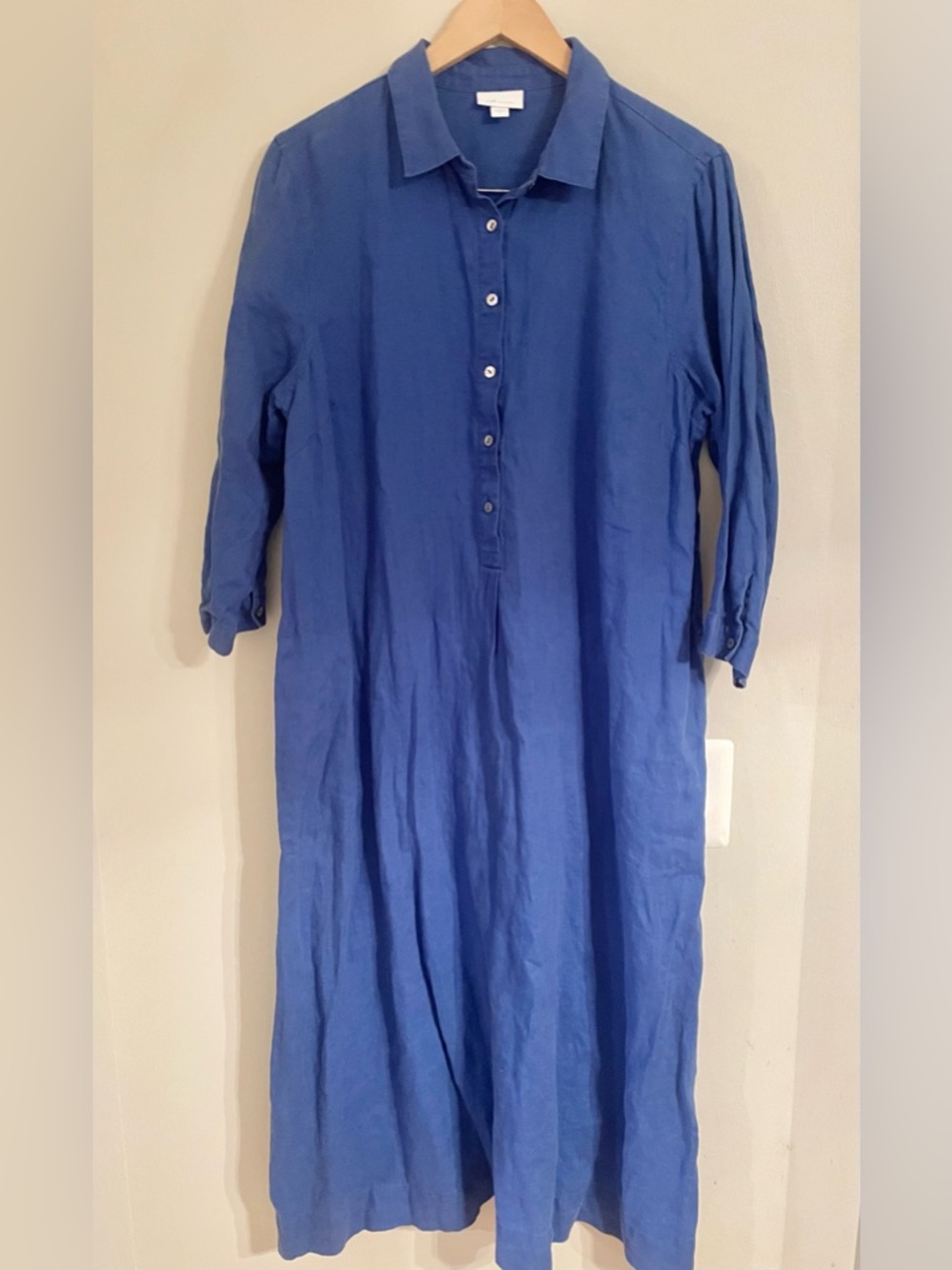 J. Jill Love Linen Women’s Button Front Midi Dress Blue Sz L 100% Linen- EUC
